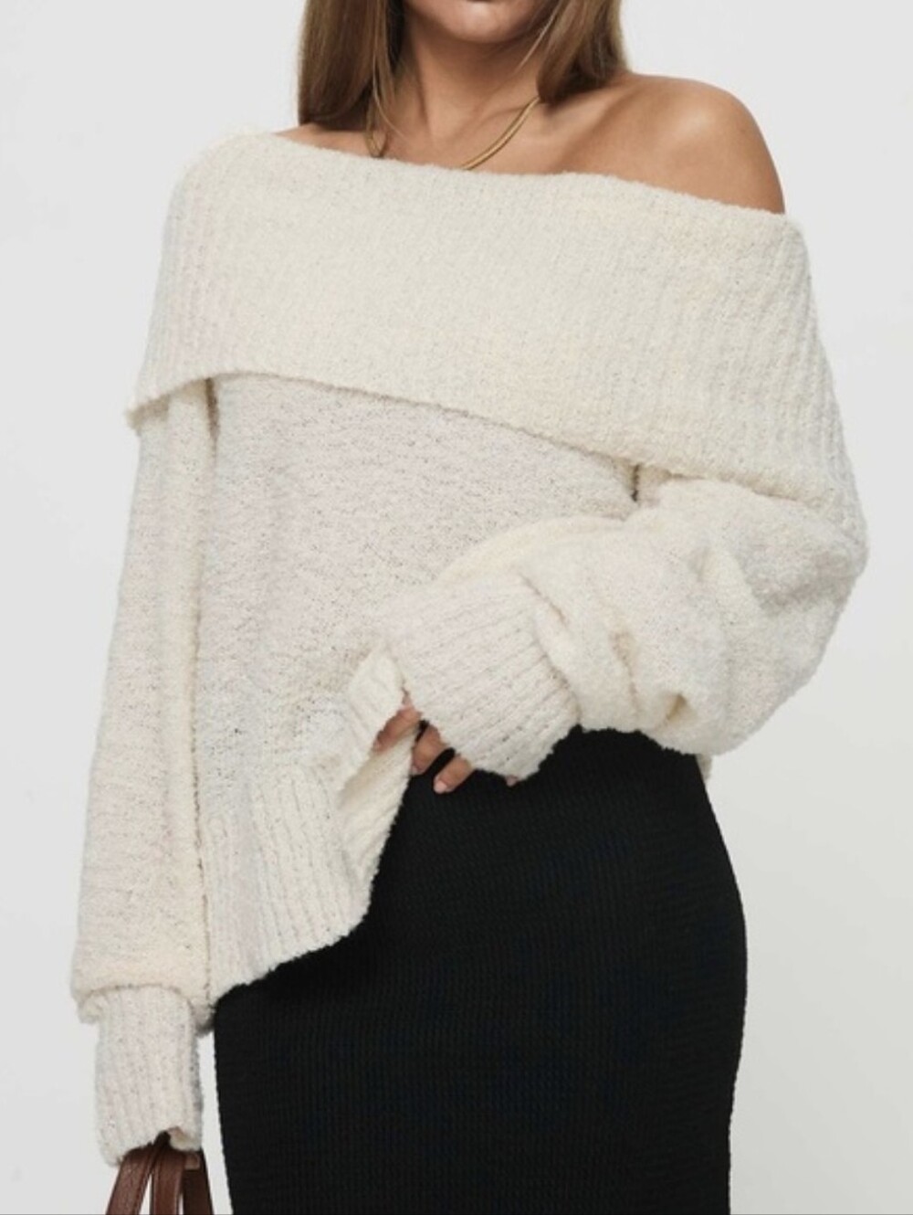 Princess Polly Parkley Boucle Off The Shoulder Sweater In Cream Size XS/S.